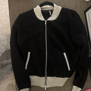 Black and White Quilted Bomber Jacket